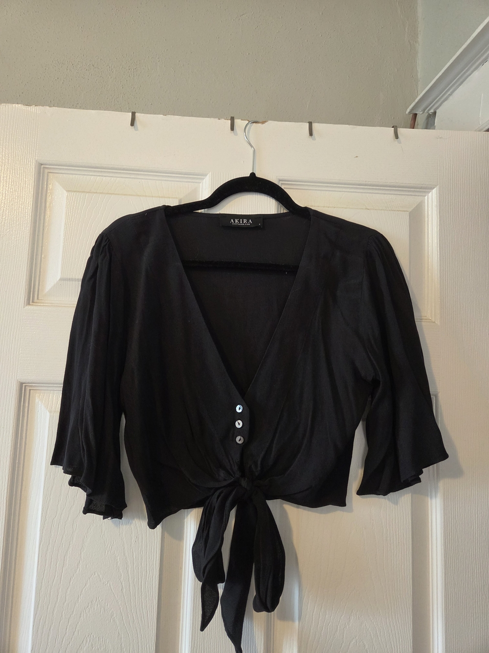 Akira Black Tie-Front Crop Top